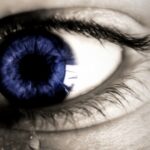 Blue eye with tears flowing out