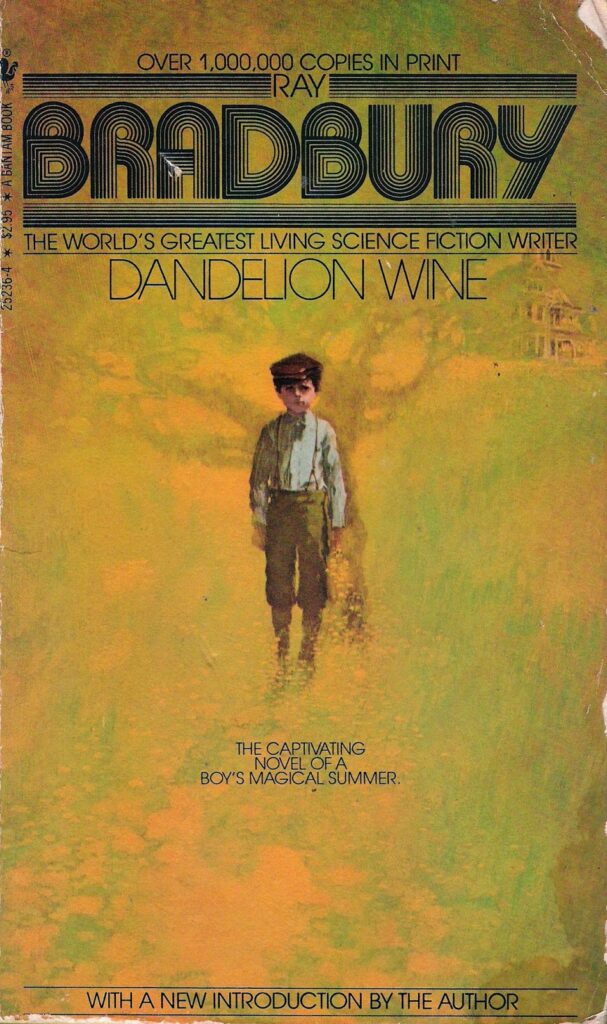 Dandelion Wine Book Cover featuring a young boy in a field.