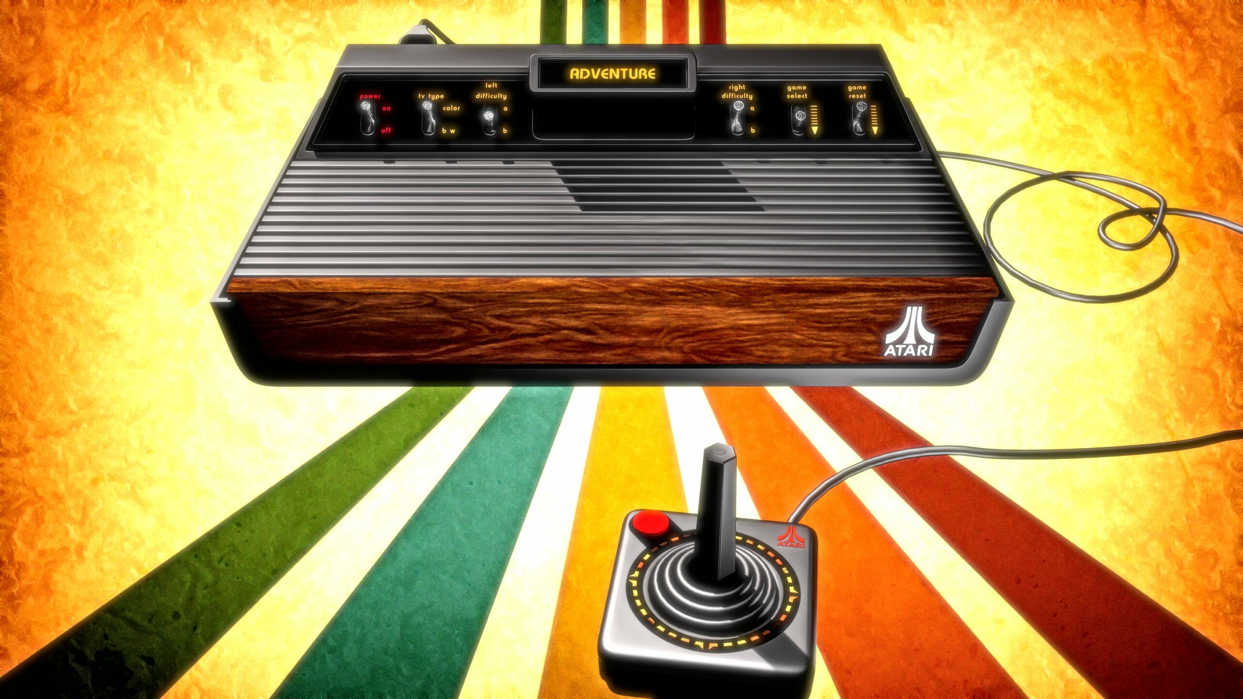 Atari 2600 game console poster with retro 1970s brown art