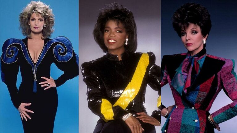 Linda Evans, Oprah Winfrey, and Joan Collins in shoulderpads.