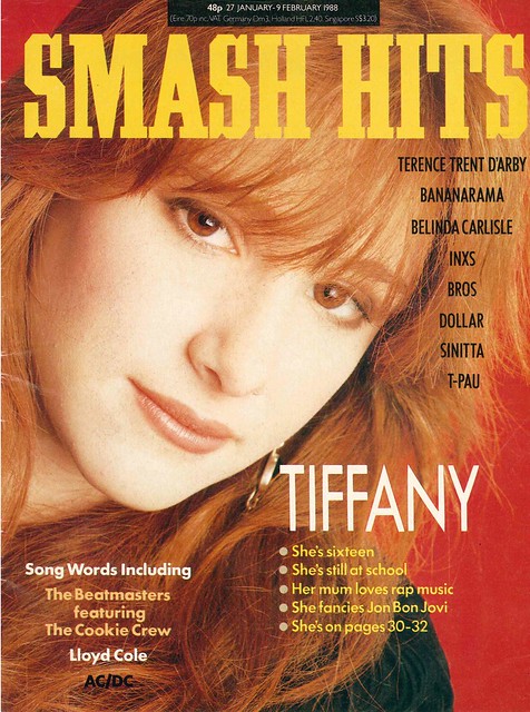 Tiffany on the cover of an 80s magazine called smash hits