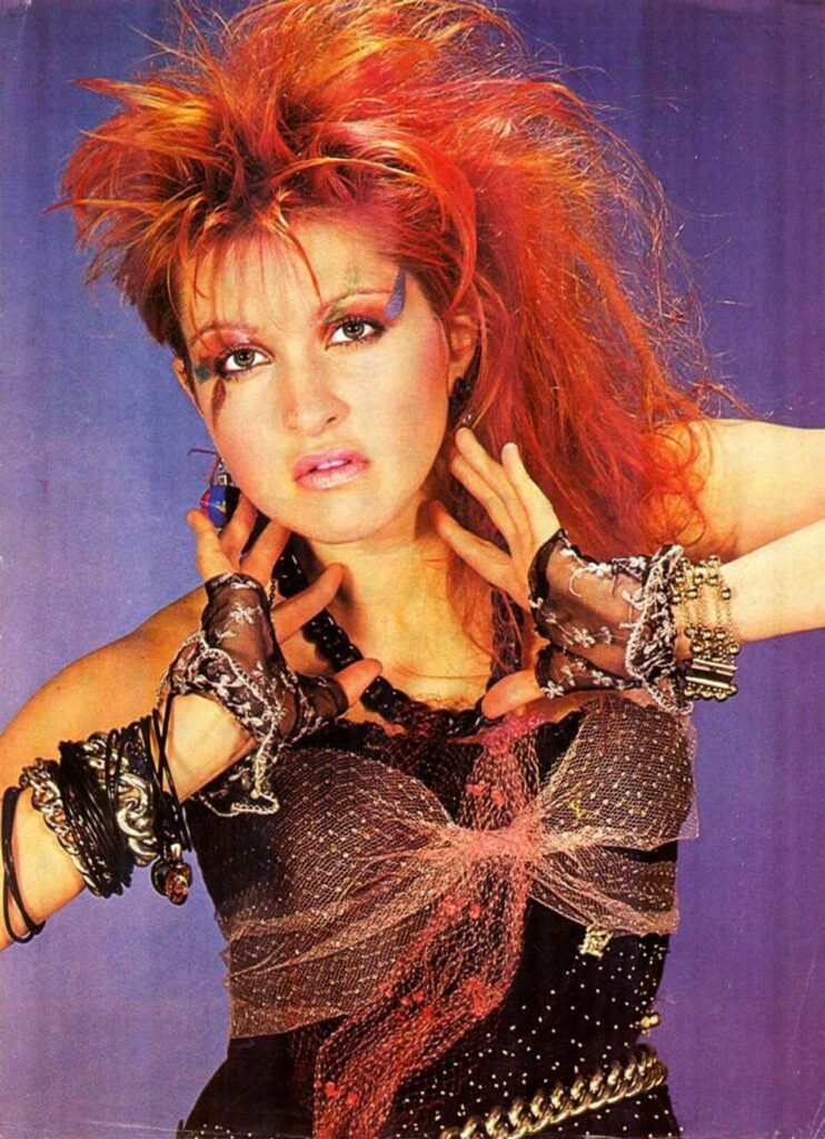 Cyndi Lauper in the 80s with large orange hair