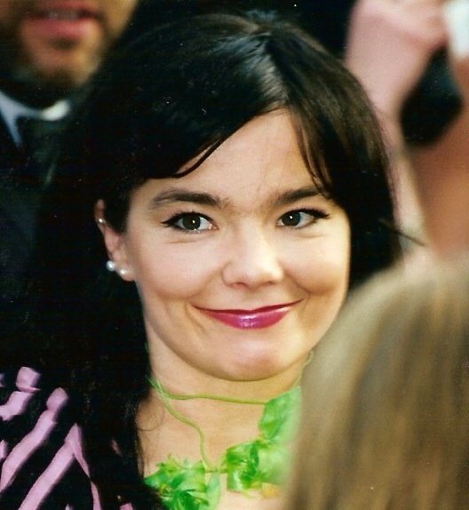 Bjork smiling while in a crowd