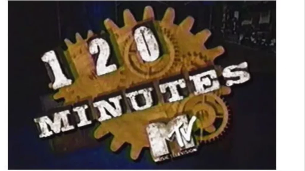 Rusted gears in background with the words 120 Minutes MTV in foreground