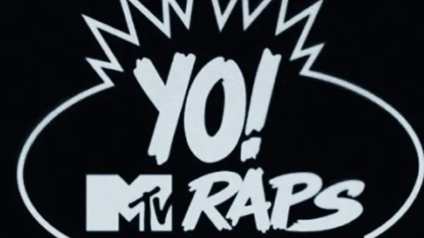 Black background with YO MTV Raps in foreground in white letters